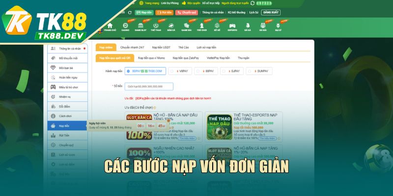 Các bước nạp vốn đơn giản