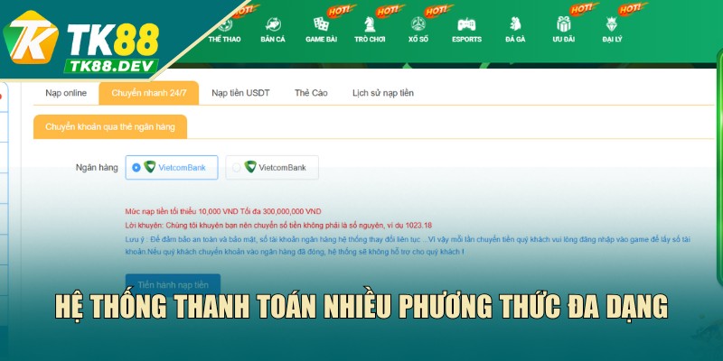 Hệ thống thanh toán của nền tảng đa dạng